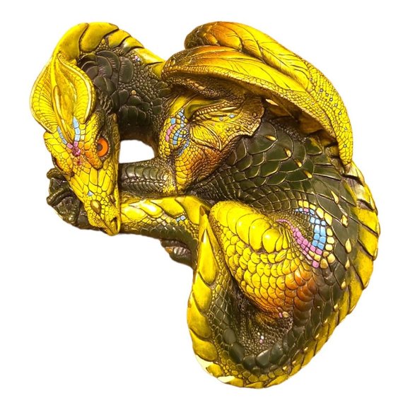 Windstone Dragon Sculpture Green Curled Mother 1985 Retired - Picture 4 of 10